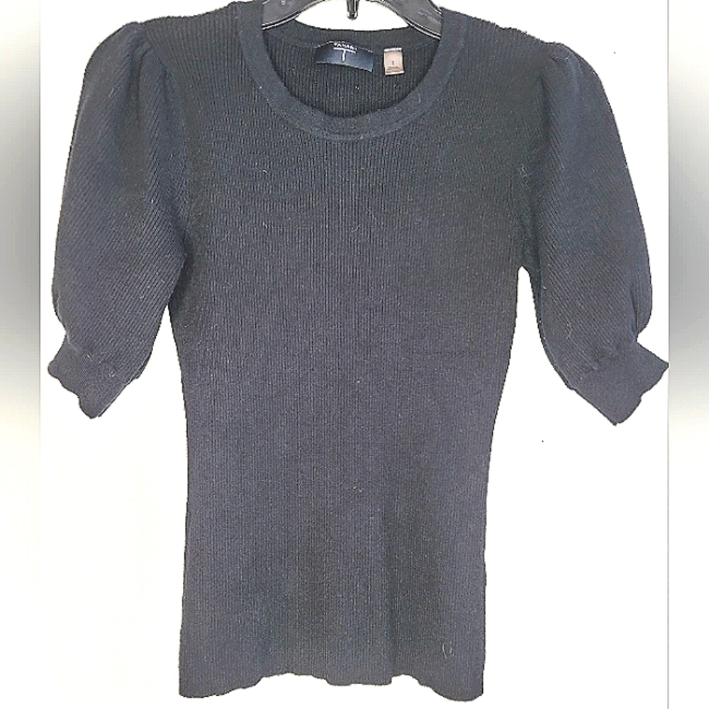 T Tahari Small Black Puffy Sleeves Ribbed Half Sleeve Shirt Blouse